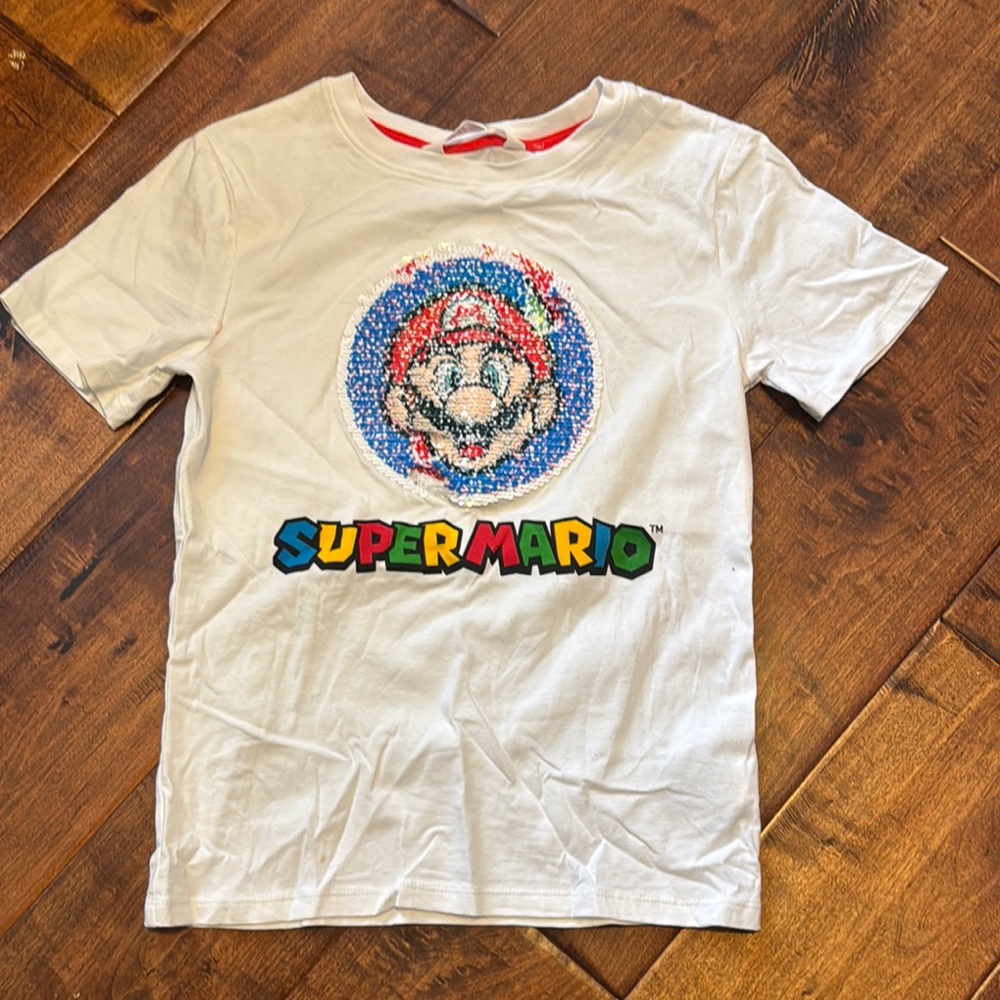 Zara White and Red Short Sleeve Tee with Super Mario Design